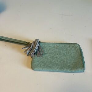 Fossil, leather wristlet, mint, green, gray tassel